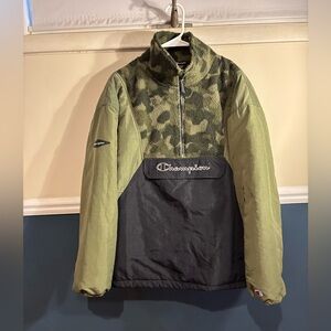 Men’s Champion Olive and Black (Thick) Jacket w/ Camo Design, Size Medium